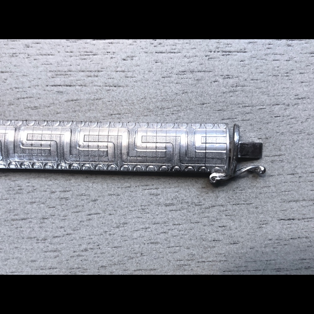Sterling Silver Greek Key Bar Bracelet - Silver
